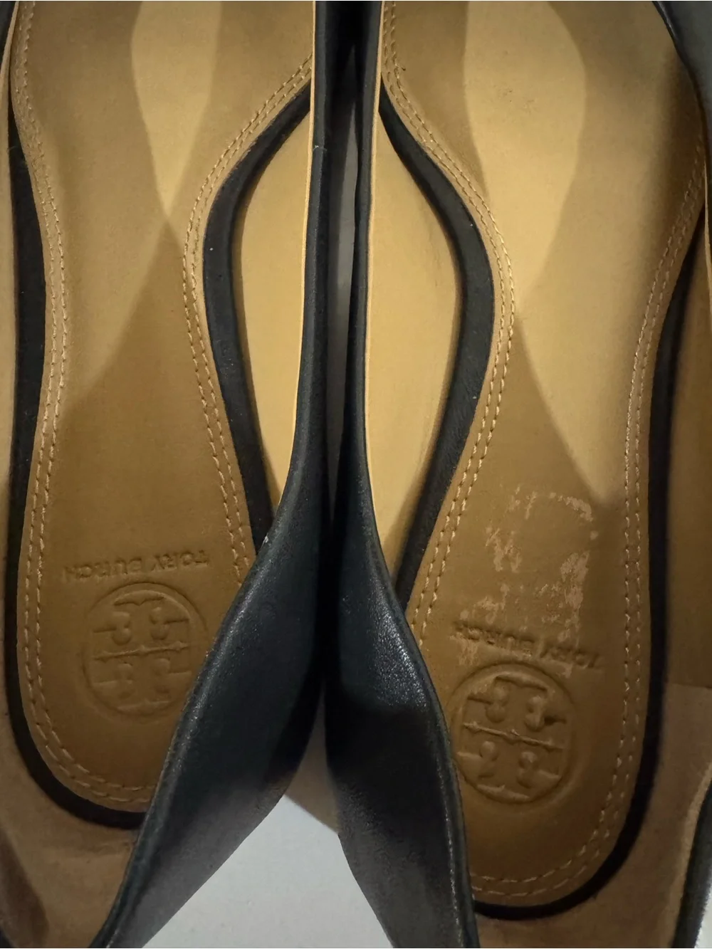 Tory Burch Black Leather Logo Round-Toe Ballet Flats Size 8.5